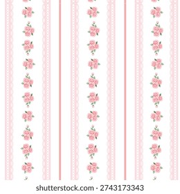 Elegant Rose Stripe Seamless Pattern with Lace Details for Luxury Shabby Chic Wallpaper and Textiles