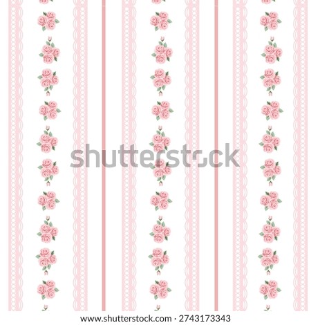 Elegant Rose Stripe Seamless Pattern with Lace Details for Luxury Shabby Chic Wallpaper and Textiles