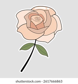 Elegant Rose Vector Illustration Sticker. A beautifully designed vector illustration of a rose sticker, featuring soft peach petals and green leaves, perfect for various creative projects