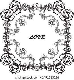 Elegant rose wreath frame, for handwritten poster of love, romantic. Vector