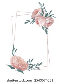 Elegant roses flowers frame for wedding, perfect for invitations and décor. Featuring soft pink and delicate roses, this romantic and timeless design adds a touch of beauty to any celebration.