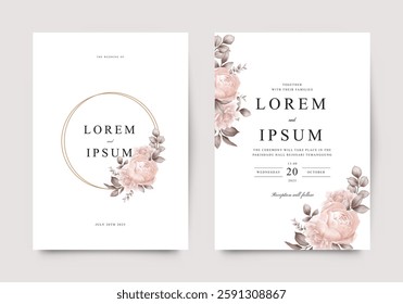 Elegant roses and leaves arranged for wedding invitation template