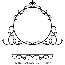 Elegant round floral frame with copy space featuring decorative swirls, flourishes, and intricate details, creating a sophisticated and ornate design suitable for various design projects