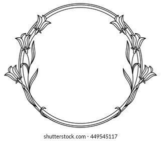 Elegant round frame with bluebells. Vector clip art.