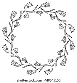 Elegant round frame with bluebells. Vector clip art.