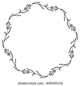 Elegant round frame with bluebells. Vector clip art.
