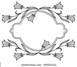 Elegant round frame with bluebells. Vector clip art.