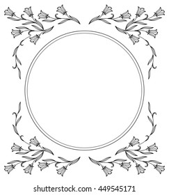 Elegant round frame with bluebells. Vector clip art.