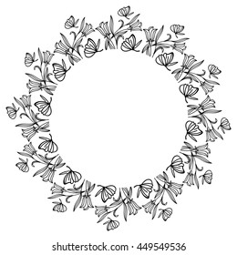 Elegant round frame with bluebells. Vector clip art.