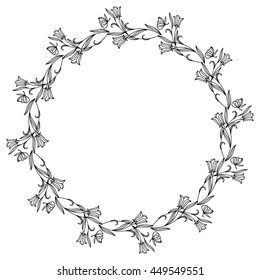 Elegant round frame with bluebells. Vector clip art.
