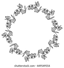Elegant round frame with bluebells. Vector clip art.