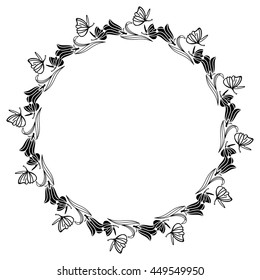 Elegant round frame with bluebells. Vector clip art.