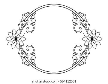 Elegant round frame with contours of flowers. Copy space. Vector clip art.