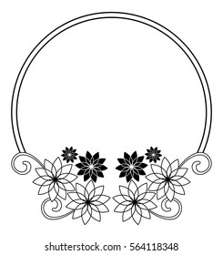Elegant round frame with contours of flowers. Copy space. Vector clip art.