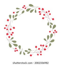 Elegant round frame with cranberries. Perfect for wedding invitations, postcards, decor, girl celebrations and more.