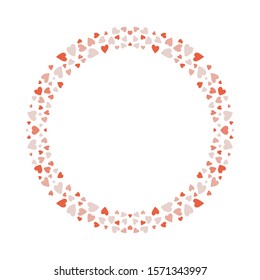 Elegant round frame with decorative rosy hearts. Perfect for wedding invitations, postcards, decor, girl celebrations and more. 