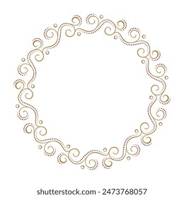 Elegant round frame featuring intricate gold and red swirls, ideal for invitations, announcements, or decorative designs.