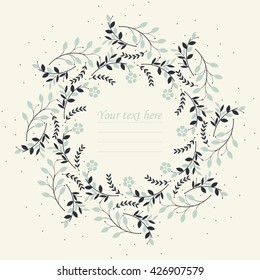 Elegant round frame with plants and flowers can be used for greeting card, baby shower invitation  and more creative designs.