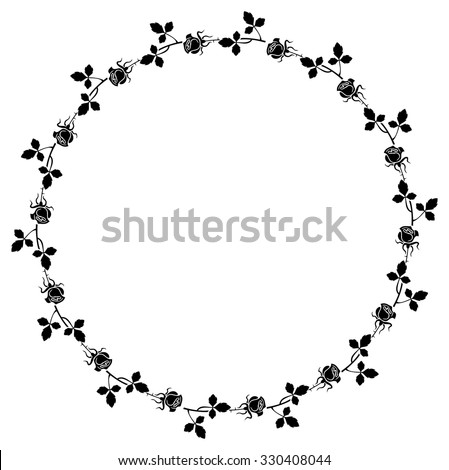 Elegant round frame with roses silhouettes