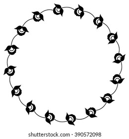 Elegant round frame with silhouettes of decorative plants