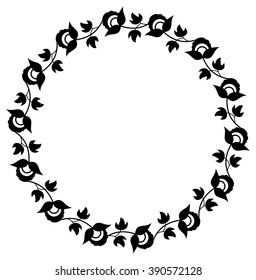 Elegant round frame with silhouettes of decorative plants