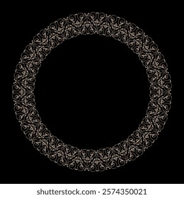 
Elegant Round gold pattern frame with arabesques and floral elements on a black background. Round ornamental frame, Luxury frame, Arabic, Andalusian, Oriental, Arabesque styles. For invitations, logo
