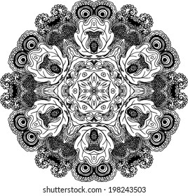 Elegant round hand drawn lace ornament. Mandala hand drawn. Doodle circle