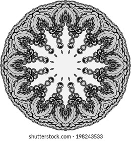 Elegant round hand drawn lace ornament. Mandala hand drawn. Doodle circle