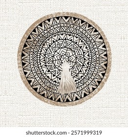 Elegant Round Mandala with Tassel on Textured Background