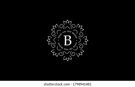 Elegante modelo de monograma redondo con letra B. Logo blanco creativo con fondo negro. Ilustración vectorial de negocios, café, oficina, restaurante, heralgia.