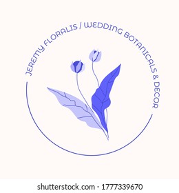 Elegant round shape logo design. Floral  branch natural pre-made logo frame for beauty saloon, floral shop or wedding agency. Minimalistic logo design. Line oval frame, circular logo.