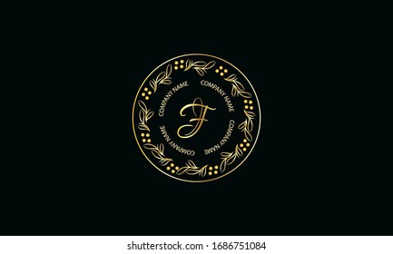 Elegant round shape monogram with letter F. Exquisite calligraphic logo design business sign, restaurant, royalty, boutique, cafe, hotel.