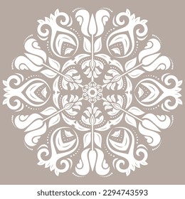 Elegante adorno vectorial blanco redondo adornado con estilo clásico. Resumen de adorno tradicional con elementos orientales. Patrón clásico de cosecha