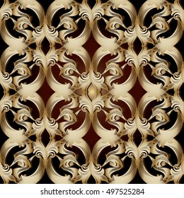 Elegant royal  baroque damask floral vector seamless pattern background wallpaper illustration with 3d antique flowers,leaves and ornaments.Decor elements with shadows  and highlights.Endless texture