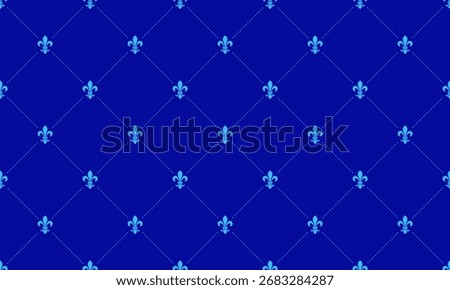 Elegant royal blue background with repeating light blue fleurdelis pattern.  Perfect for luxurious designs, invitations, or website backgrounds.