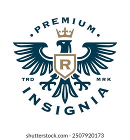 Elegant Royal Eagle Insignia Logo Emblem with crown, perfect for premium branding and luxury identity design. Ideal for vector illustration and emblematic uses.