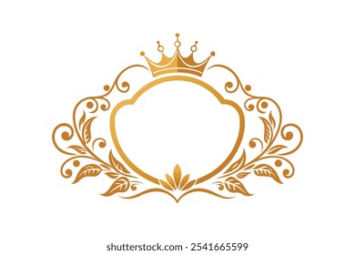 Elegant royal frame with crown vector art illustration.