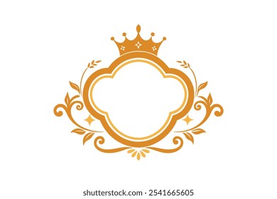 Elegant royal frame with crown vector art illustration.