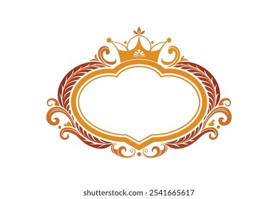 Elegant royal frame with crown vector art illustration.
