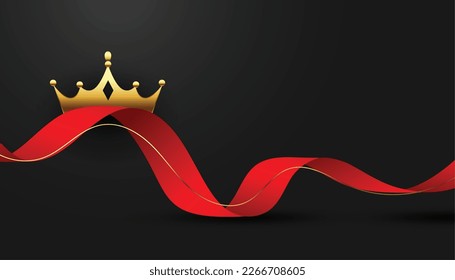 elegant royal golden crown background with ribbon design vector