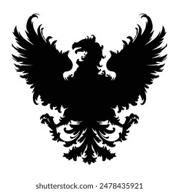 Elegant Royal Heraldic eagle black silhouette tattoo and badge design isolated white background