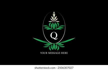 Elegante logotipo Q inicial heráldico real. Monograma de negocios cresta, signo, emblema, Identificación para restaurante, Regalías, boutique, hotel.