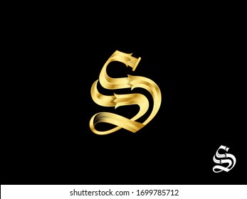 Elegant Royal S or SS Vector logo design with Shining Golden Color for E-commerce, IT, Company, Super Market, Products, Education, Food, Agency, Creative, Medical, Hotel, Entertainment, Media, Music.