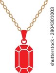 Elegant ruby gemstone pendant necklace vector isolated on white background for luxury jewelry and fashion designs.