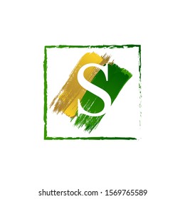 elegant S gold and green splash grunge alphabet logo letter design creative vector icon template