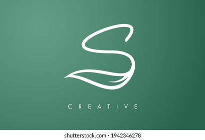 Elegant S letter Leaf Logo Design with Outline Monogram Style Flat and Minimalist Vector Letter Icon Illustration.