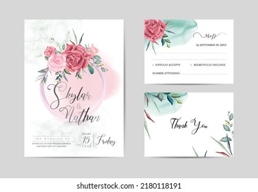 Elegant Sage Green Watercolor Wedding Invitation And RSVP Card Templates