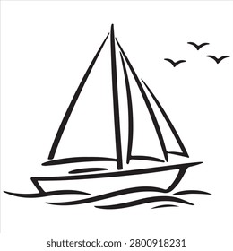 Elegant sailboat gliding on calm waters with birds flying overhead