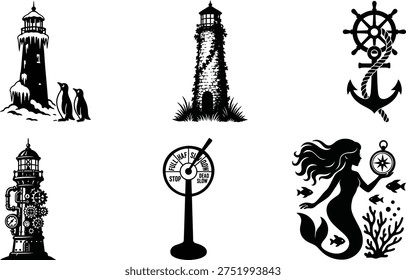 Elegant sailing silhouette bundle set with classic sailboats