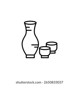 Elegant Sake Set Depiction In Minimalist Outline Style Graphic Art